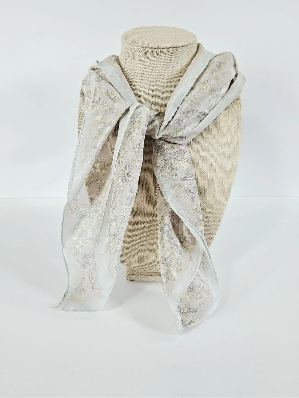 Vintage Liz Claiborne Accessories 100% Silk Chiffon Pastel Floral Large Scarf